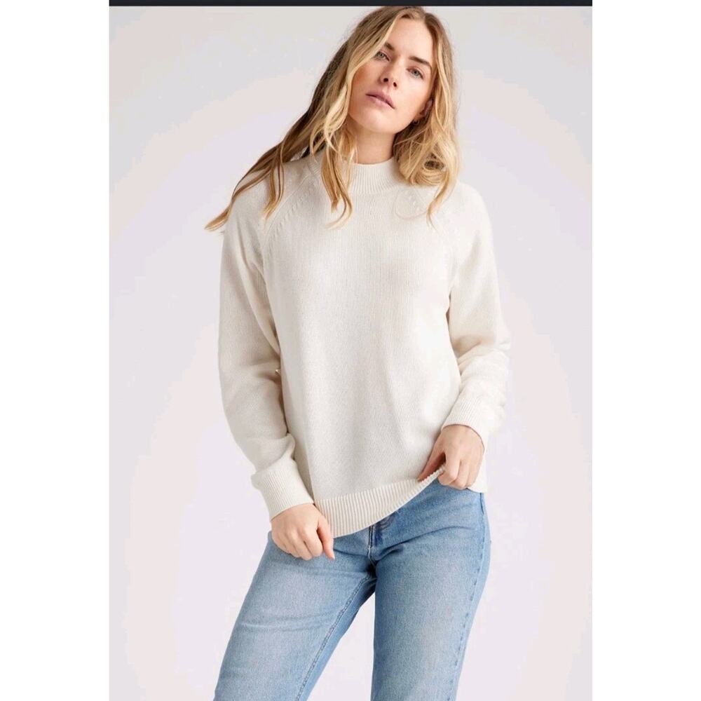Quince 100% Organic Cotton Mock Neck Pullover Sweater Ivory Knit - S Small